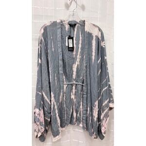 Sim‎ & Sam Womens Tie Dye Kimono Wrap Grey Mauve Boho Rayon L/XL 161855